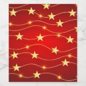 Elegant Red en Gold Shiny Stars Kerstmis Wijn Etiket (Enkel label)