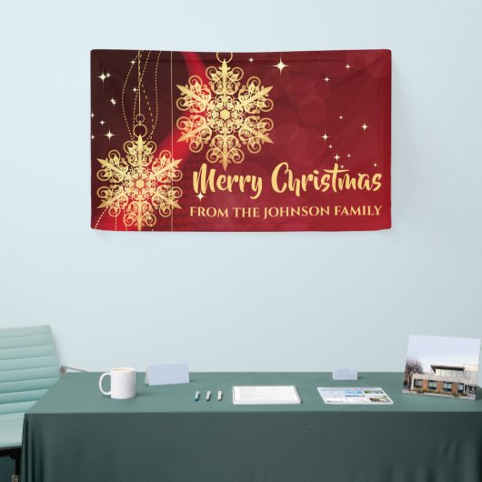 Elegant Red en Gold Snowflake kerst Spandoek (Beurs)