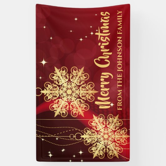 Elegant Red en Gold Snowflake kerst Spandoek (Verticaal)