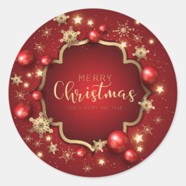 Elegant Red en Gold Snowflakes Ornamenten Christma Ronde Sticker