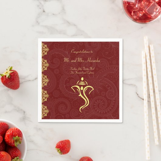 Elegant Red en Gold Vinayaka Wedding Napkins Servetten (Insitu)