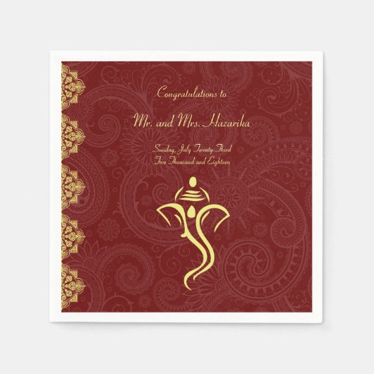 Elegant Red en Gold Vinayaka Wedding Napkins Servetten (Voorkant)
