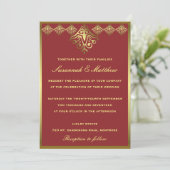 Elegant Red en Gold Wedding Kaart (Staand voorkant)