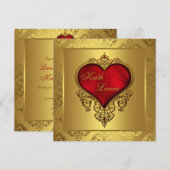 Elegant Red en Gold Wedding Kaart (Voorkant / Achterkant)