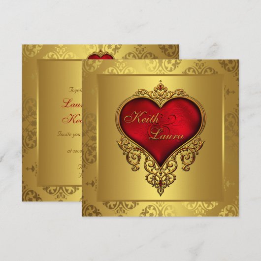 Elegant Red en Gold Wedding Kaart (Voorkant / Achterkant)