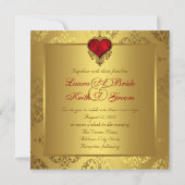 Elegant Red en Gold Wedding Kaart (Achterkant)