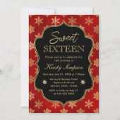 Elegant Red en Gold Winter Snowflakes Sweet 16 Kaart (Voorkant)