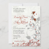Elegant Red en Gray Hearts Lovebird Wedding Kaart (Voorkant)
