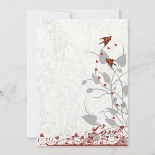 Elegant Red en Gray Hearts Lovebird Wedding Kaart (Achterkant)