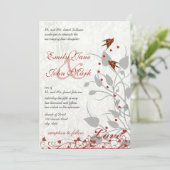 Elegant Red en Gray Hearts Lovebird Wedding Kaart (Staand voorkant)