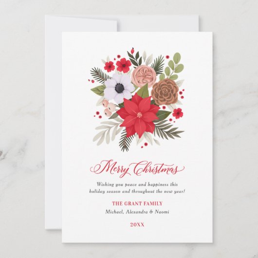 Elegant Red en Green Floral met kerstgriep Feestdagenkaart (Voorkant)