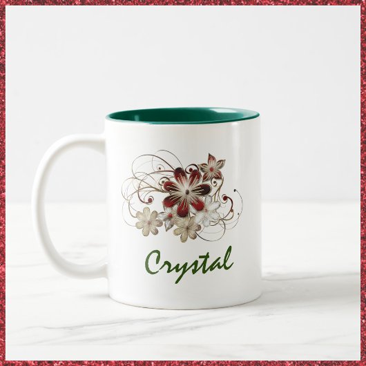 Elegant Red en Green Floral Tweekleurige Koffiemok