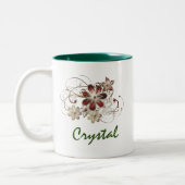Elegant Red en Green Floral Tweekleurige Koffiemok (Links)