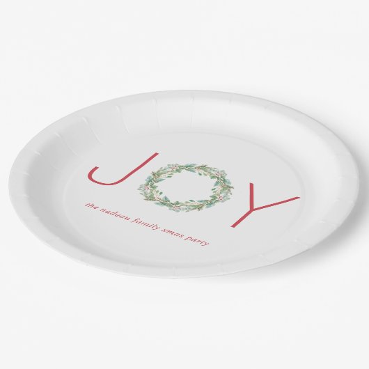 Elegant Red en Green Joy Wreate Kerstparty Papieren Bordje (Gekanteld)