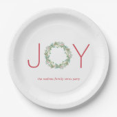 Elegant Red en Green Joy Wreate Kerstparty Papieren Bordje (Voorkant)