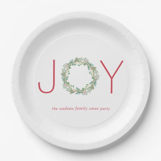 Elegant Red en Green Joy Wreate Kerstparty Papieren Bordje (Voorkant)