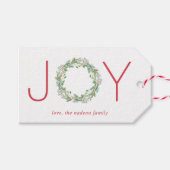 Elegant Red en Green Joy Wreater Kerstmis Cadeaulabel (Voorkant (Horizontaal))