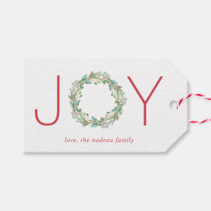 Elegant Red en Green Joy Wreater Kerstmis Cadeaulabel