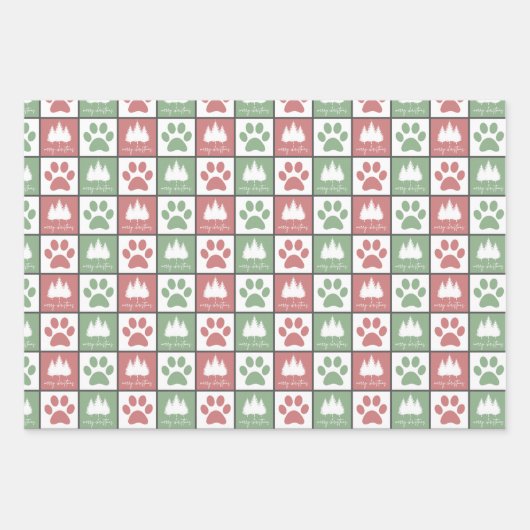 Elegant Red en Green Paw print kerstpatroon Inpakpapier Vel (Voorkant 2)