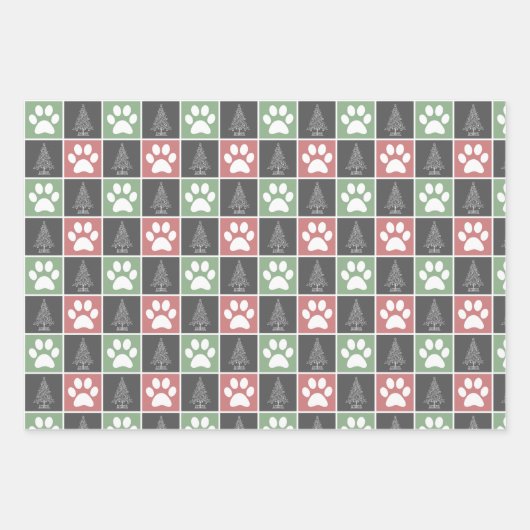 Elegant Red en Green Paw print kerstpatroon Inpakpapier Vel (Voorkant)