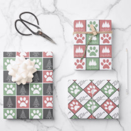 Elegant Red en Green Paw print kerstpatroon  Inpakpapier Vel