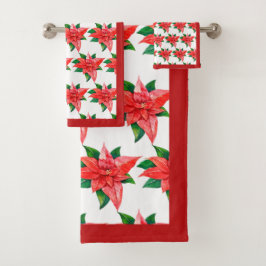 Elegant Red en Green Poinsettia Floral Kerstmis Bad Handdoek