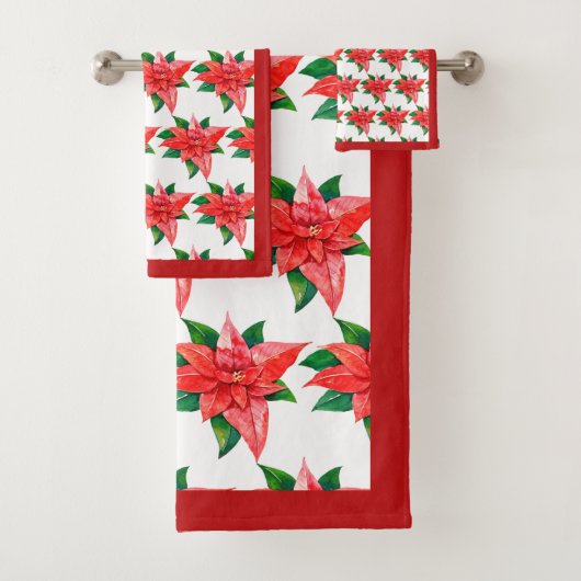 Elegant Red en Green Poinsettia Floral Kerstmis Bad Handdoek (Insitu)