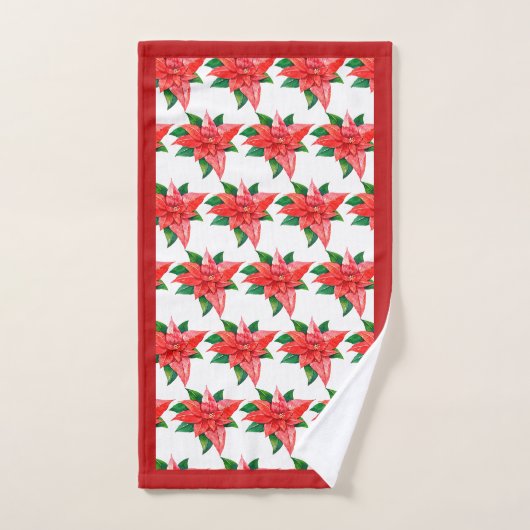 Elegant Red en Green Poinsettia Floral Kerstmis Bad Handdoek (Handdoek)