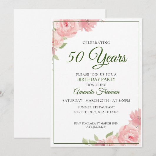 Elegant Red en Green Rozen Moederdag Kaart (Voorkant / Achterkant)