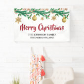 Elegant Red en Green Winter Sprigs Kerstmis Spandoek (Insitu)