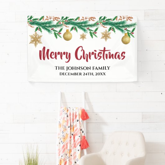 Elegant Red en Green Winter Sprigs Kerstmis Spandoek (Insitu)