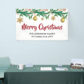 Elegant Red en Green Winter Sprigs Kerstmis Spandoek (Beurs)