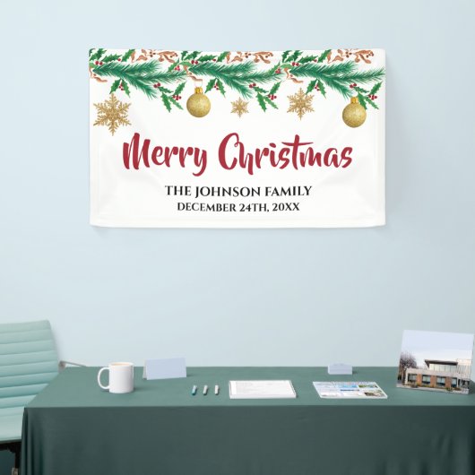 Elegant Red en Green Winter Sprigs Kerstmis Spandoek (Beurs)