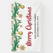 Elegant Red en Green Winter Sprigs Kerstmis Spandoek (Verticaal)
