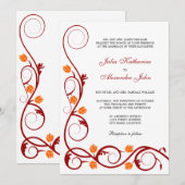 Elegant Red en Oranje Swirls Wedding Kaart (Voorkant / Achterkant)