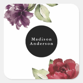 Elegant Red en Plum Waterverf Floral Vierkante Sticker
