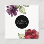 Elegant Red en Plum Waterverf Floral Vierkante Visitekaartje (Voorkant)