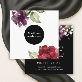 Elegant Red en Plum Waterverf Floral Vierkante Visitekaartje