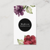 Elegant Red en Plum Waterverf Floral Visitekaartje (Voorkant)
