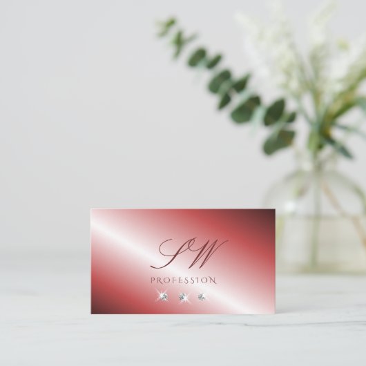 Elegant Red en Silver Sparging Diamonds Initialen Visitekaartje (Staand voorkant)