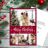 Elegant Red en White 4 Foto Collage Kerstmis Ho Feestdagenkaart