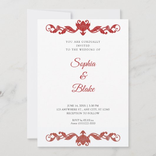 Elegant Red en White Art Deco Wedding Kaart (Voorkant)