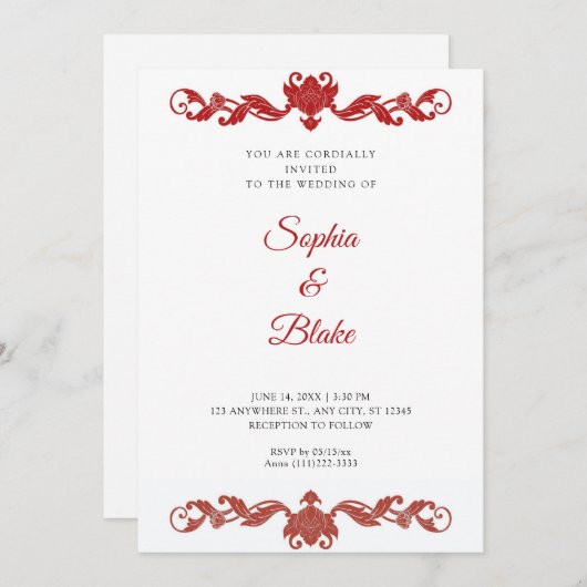 Elegant Red en White Art Deco Wedding Kaart (Voorkant / Achterkant)