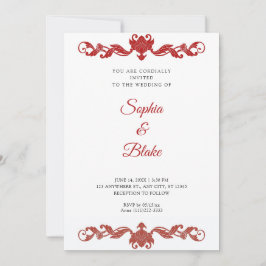 Elegant Red en White Art Deco Wedding Kaart