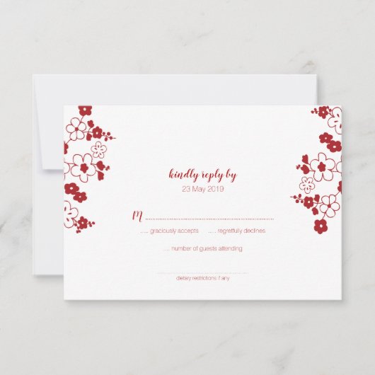 Elegant Red en White Cherry Blossom Oriental RSVP Kaartje (Voorkant)