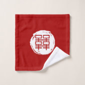 Elegant Red en White Double Happiness Bamboo Bat Bad Handdoek (Wasdoekje)