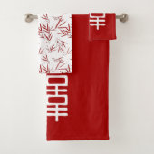 Elegant Red en White Double Happiness Bath Towel Bad Handdoek (Insitu)