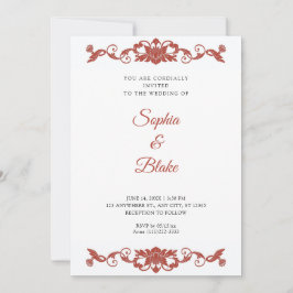 Elegant Red en White Floral Art Deco Wedding Kaart