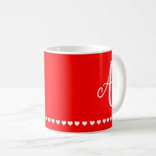 Elegant Red en White Monogram Initiaal Koffiemok (Voorkant rechts)