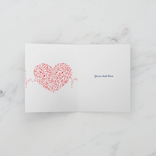 Elegant Red en White Music Heart Feestdagen Kaart (Binnen)